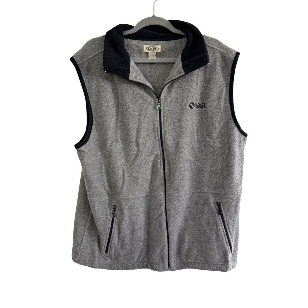 Vintage Vail Gray Fleece Zip-Up Vest 2XL With Black Collar & Pockets